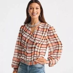 Cabi 6295 plaid whilst blouse size xs
